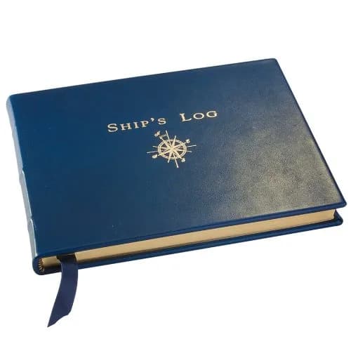 Graphic Image Genuine Leather Ship's Log/Journal, Blue 21.8 cm x 16.9 cm (8.78 x 6.75 inches) | Classic Style Notebook for Sea Voyages — blue