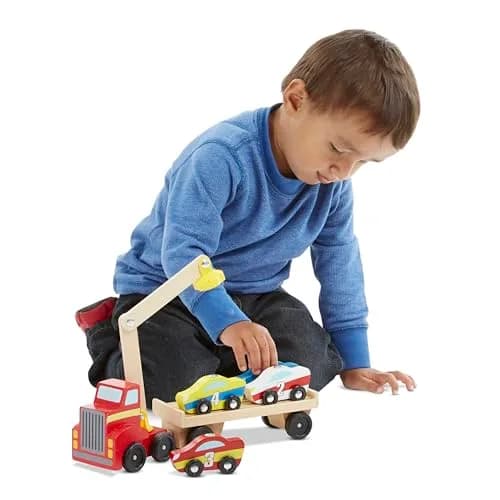 Melissa & Doug Magnetic Car Loader Wooden Toy Set with 4 Toy Cars | Cause-and-Effect & Sorting Play (110 characters) thumbnail 8