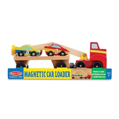 Melissa & Doug Magnetic Car Loader Wooden Toy Set with 4 Toy Cars | Cause-and-Effect & Sorting Play (110 characters) thumbnail 3