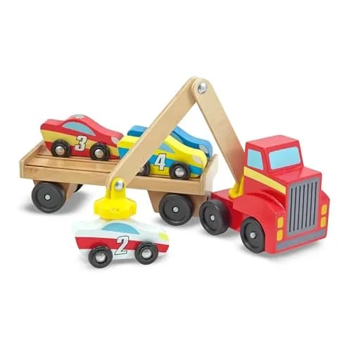 Melissa & Doug Magnetic Car Loader Wooden Toy Set with 4 Toy Cars | Cause-and-Effect & Sorting Play (110 characters) thumbnail 4