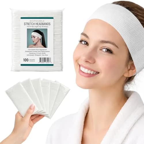 APPEARUS Disposable Facial Headbands, Esthetician, Stretch, 100 Count White | Snag-Free, Full Coverage Fit for Spa & Salon thumbnail 1