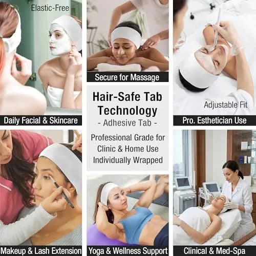 APPEARUS Disposable Facial Headbands, Esthetician, Stretch, 100 Count White | Snag-Free, Full Coverage Fit for Spa & Salon thumbnail 7