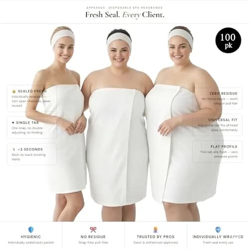 APPEARUS Disposable Facial Headbands, Esthetician, Stretch, 100 Count White | Snag-Free, Full Coverage Fit for Spa & Salon thumbnail 8