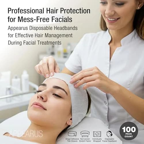 APPEARUS Disposable Facial Headbands, Esthetician, Stretch, 100 Count White | Snag-Free, Full Coverage Fit for Spa & Salon thumbnail 2