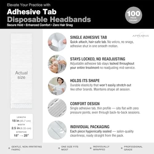 APPEARUS Disposable Facial Headbands, Esthetician, Stretch, 100 Count White | Snag-Free, Full Coverage Fit for Spa & Salon thumbnail 3