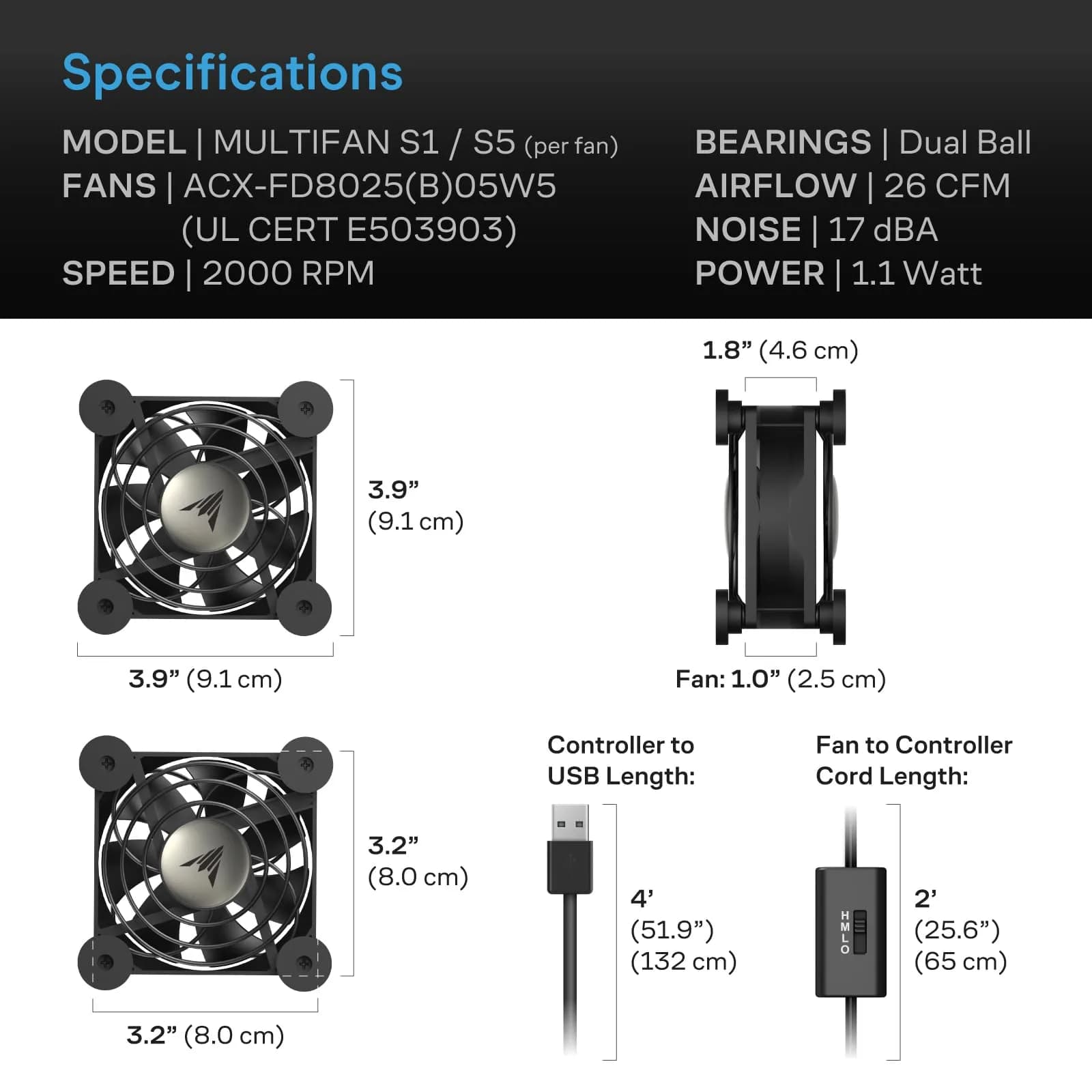 AC Infinity MULTIFAN S1 Quiet 80mm USB Fan | UL-Certified for Electronics Cooling - view 6