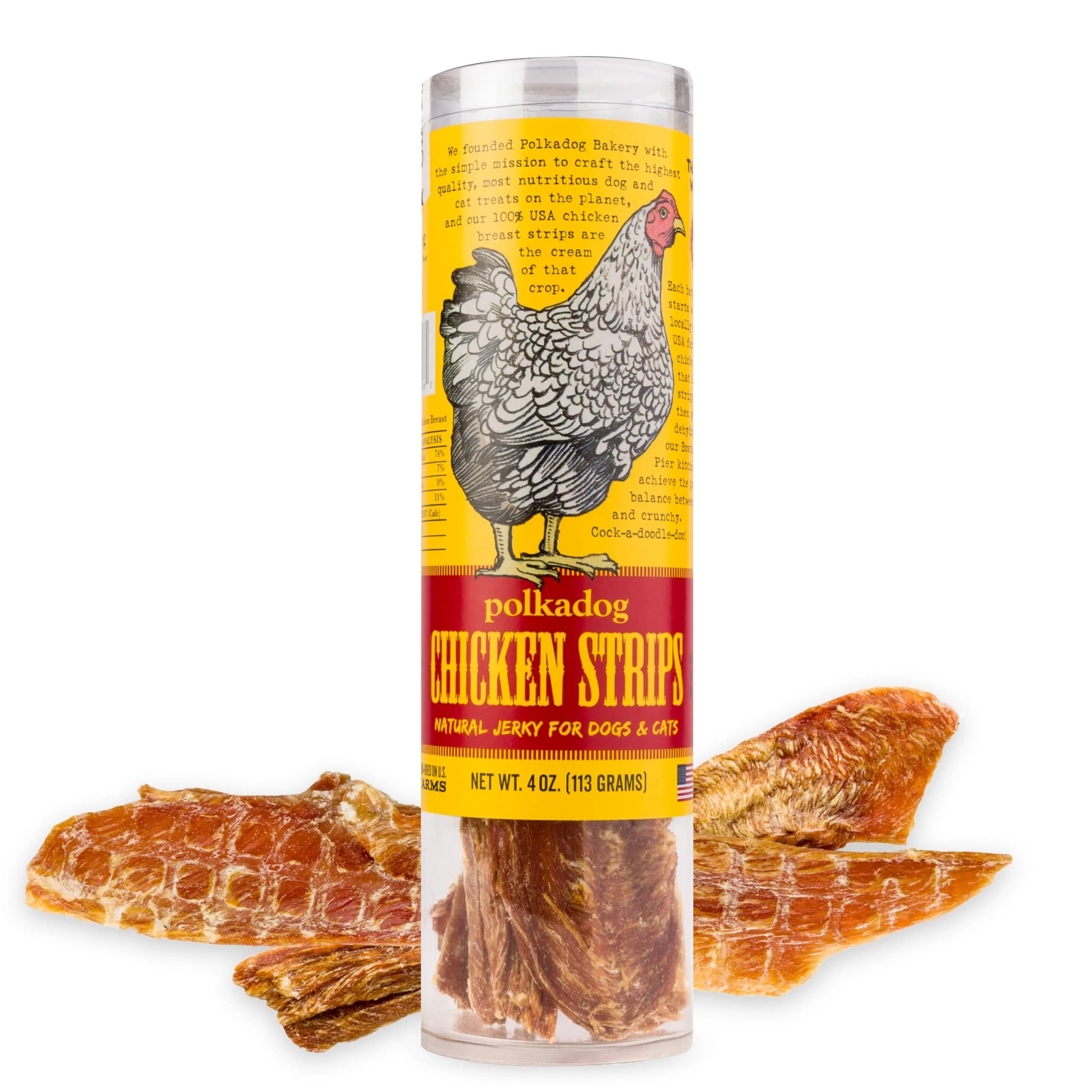 Polkadog Chicken Jerky for Dogs | Single Ingredient, USA Dehydrated Treats, 4oz Tube — 4 Ounce