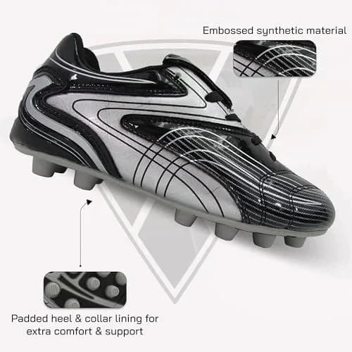 Vizari FG Soccer Cleats for Men, Women | FG Outdoor Football Shoes for Youth and Adults | Training, Matches & Practice Black/Silver thumbnail 6