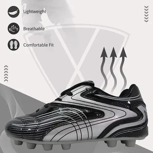 Vizari FG Soccer Cleats for Men, Women | FG Outdoor Football Shoes for Youth and Adults | Training, Matches & Practice Black/Silver thumbnail 3