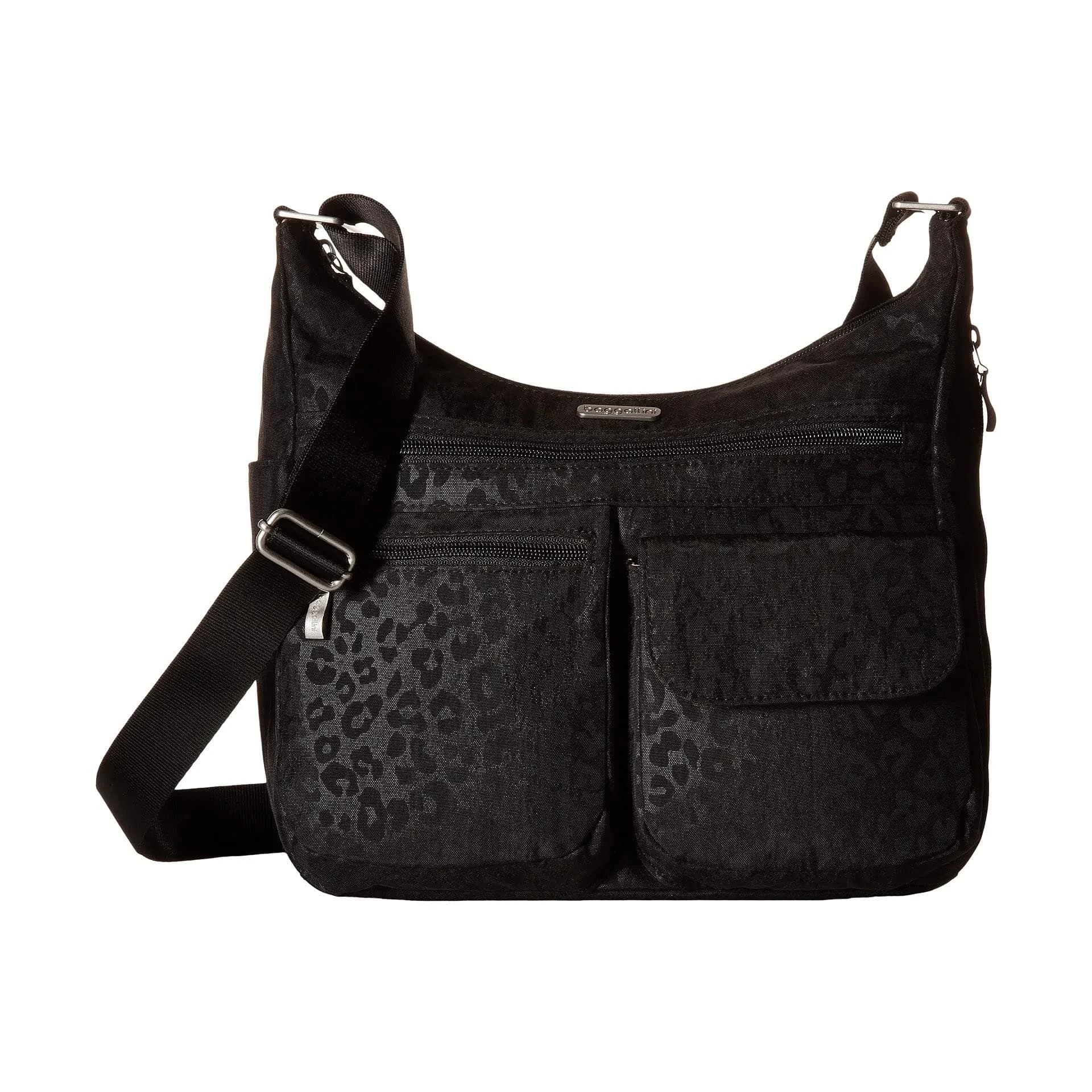 Baggallini Everywhere Bagg Hobo Crossbody Bag 25.5cm (10 inches) | Water-Resistant Travel Bag with RFID Wristlet — Black Cheetah Eemboss / One Size