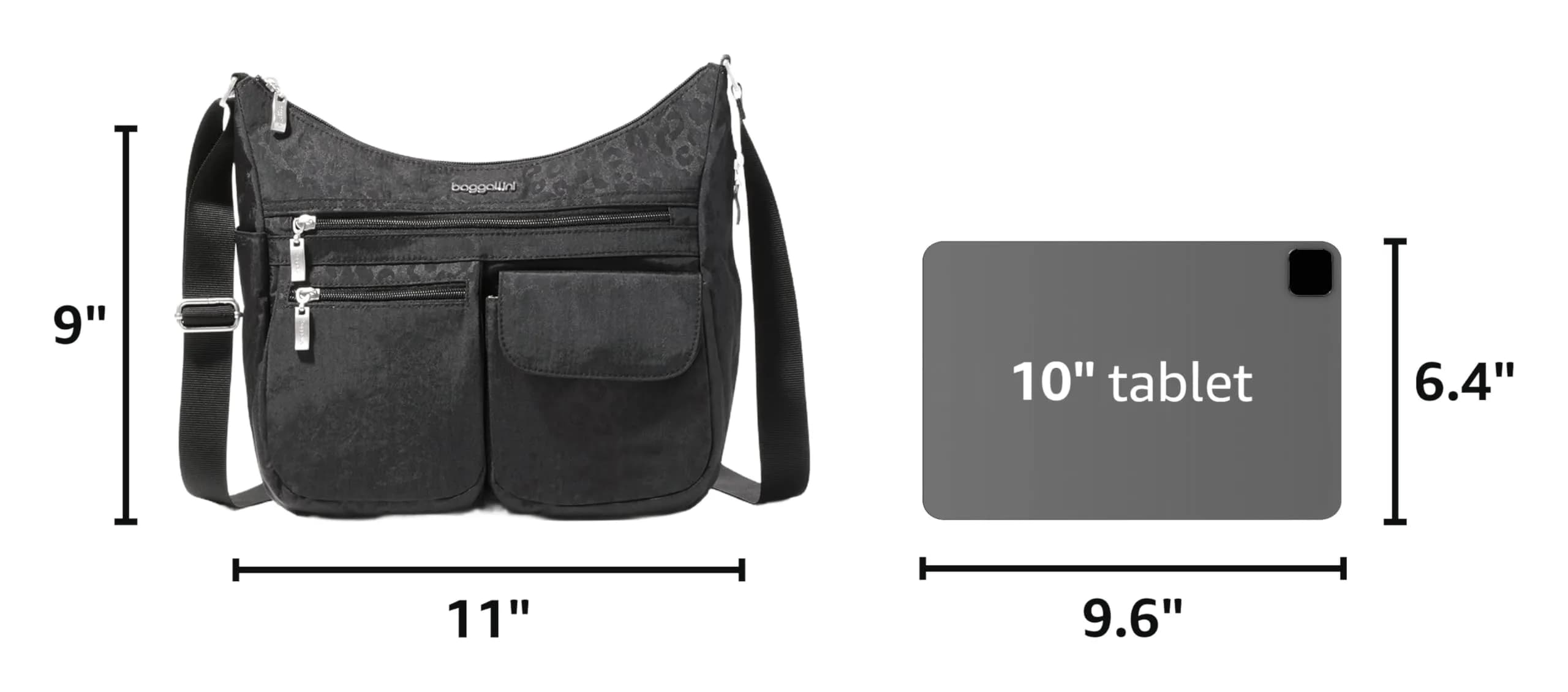 Baggallini Everywhere Crossbody Bag Black Cheetah Emboss 28cm (11in) | Stylish & Practical for Daily Travel - view 3