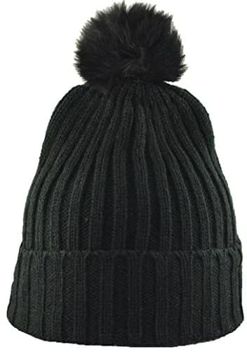 City Hunter Beanie Knit Pom Pom Hat 12" Black | Stretchable, Warm & Stylish for Men thumbnail 1