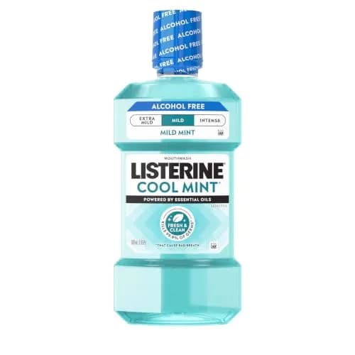 Listerine Cool Mint Alcohol-Free Mouthwash, Mild Mint 500 mL (16.9 Fl Oz) | Kills 99.9% of Bad Breath Germs thumbnail 1