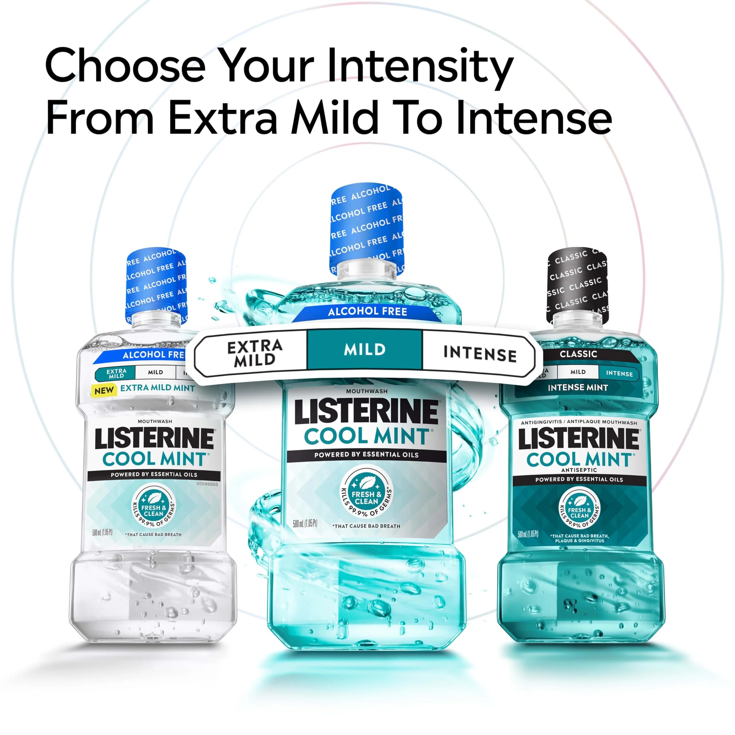 Listerine Cool Mint Alcohol-Free Mouthwash, Mild Mint 500 mL (16.9 Fl Oz) | Kills 99.9% of Bad Breath Germs - view 8