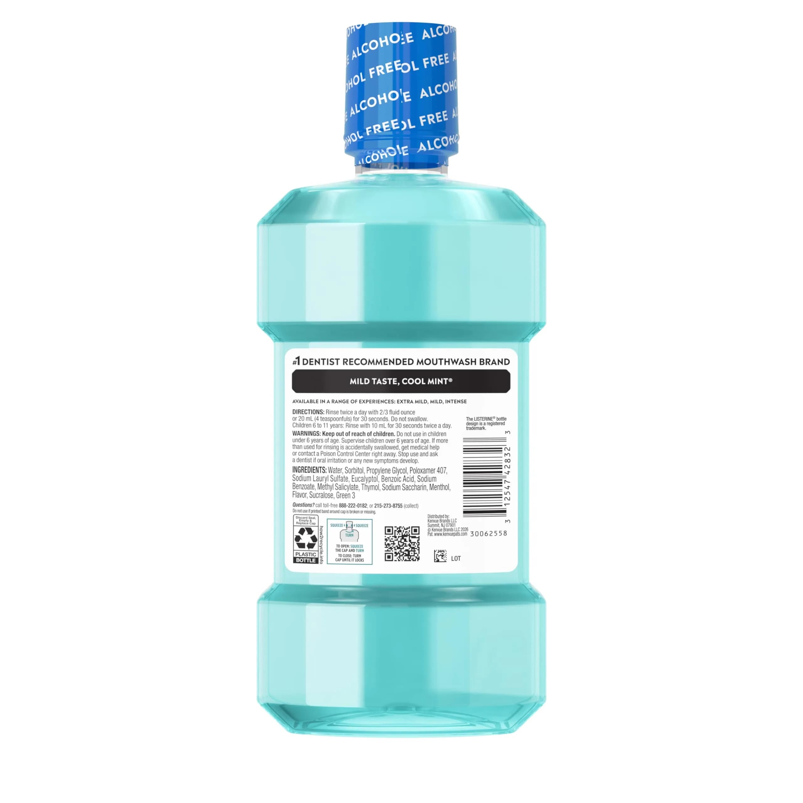 Listerine Cool Mint Alcohol-Free Mouthwash, Mild Mint 500 mL (16.9 Fl Oz) | Kills 99.9% of Bad Breath Germs - view 9