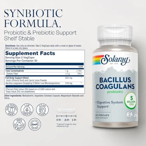 SOLARAY Bacillus Coagulans Probiotic 60 VegCaps | Digestive & Gut Health Support thumbnail 2