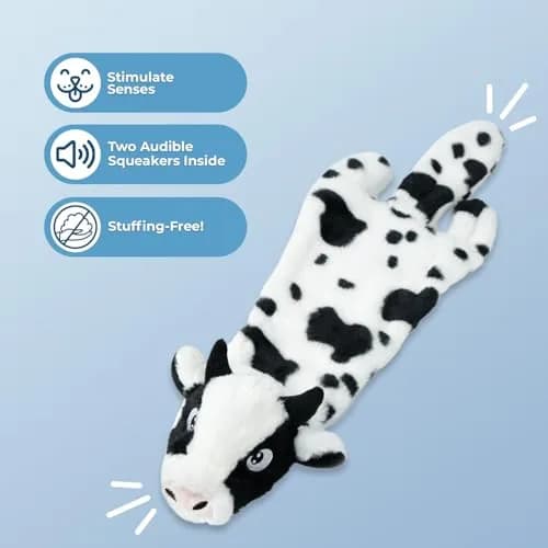Best Pet Supplies 2-in-1 Stuffless Squeaky Dog Toy - Cow, Small | No Mess, Safe & Durable for Small Dogs thumbnail 2