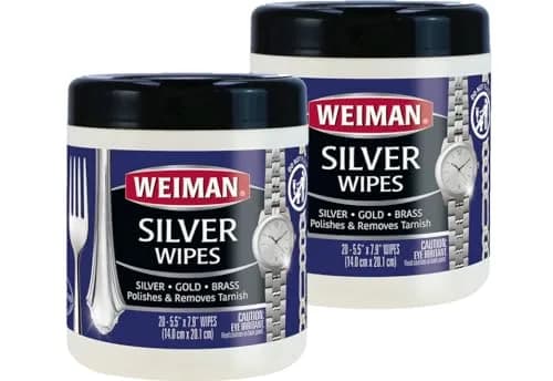 Weiman Jewelry Polish Cleaner Wipes 40 Count (20 Count x 2 Pack) | Cleans Silver, Gold, Brass, Copper, Aluminum thumbnail 1