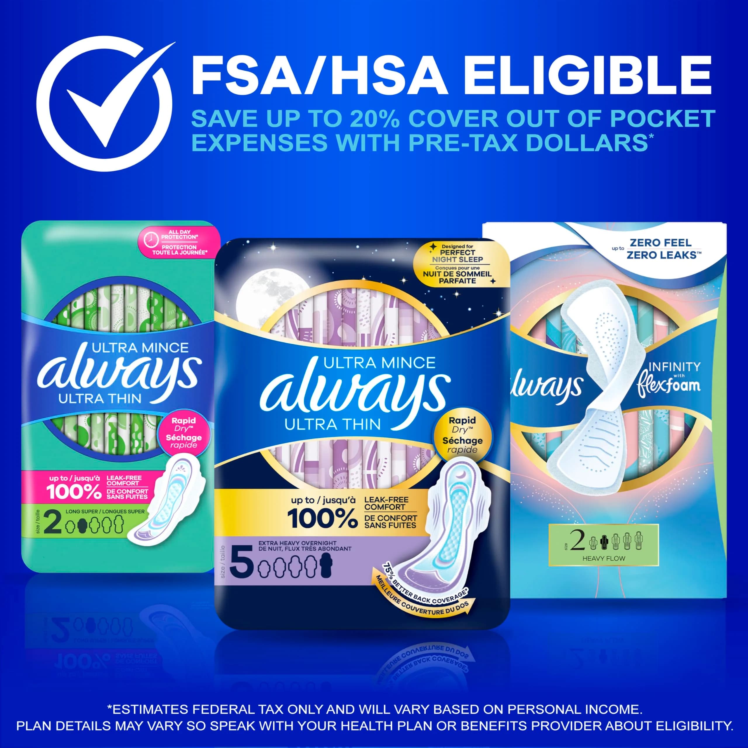 Always Ultra Thin Feminine Pads with Wings, Size 1 Regular Absorbency, Unscented, 46 Count | Up to 100% Leak-Free Protection - view 9