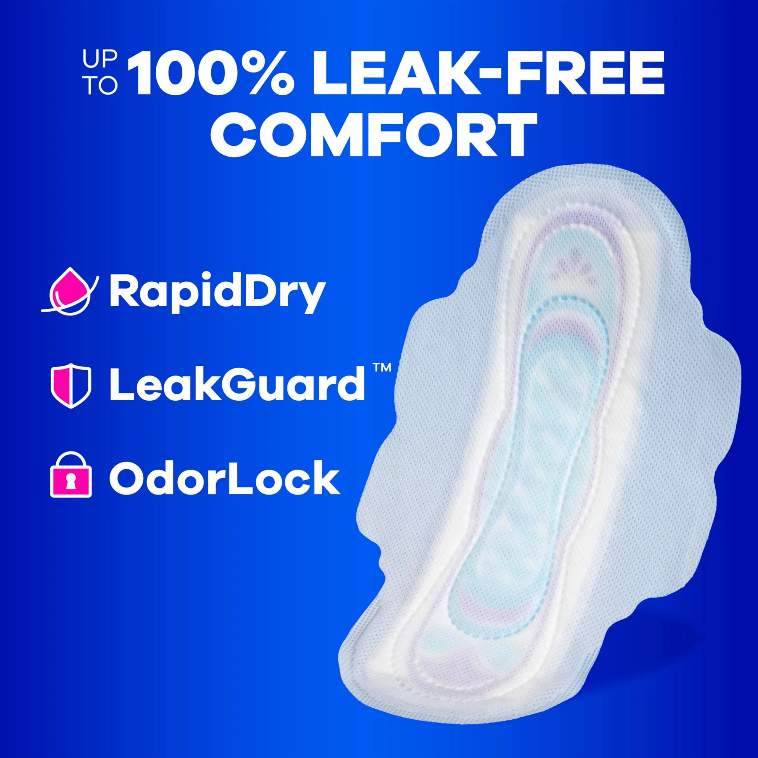 Always Ultra Thin Feminine Pads with Wings, Size 1 Regular Absorbency, Unscented, 46 Count | Up to 100% Leak-Free Protection - view 3