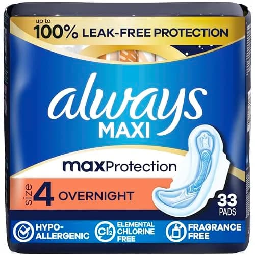 Always Maxi Overnight Pads with Wings Size 4 | Leak-Free Night Protection thumbnail 1