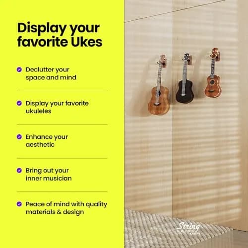 String Swing Black Walnut Ukulele Hanger | Made in USA Hardwood Wall Mount for Soprano, Concert, Baritone Ukuleles & Mandolins thumbnail 5
