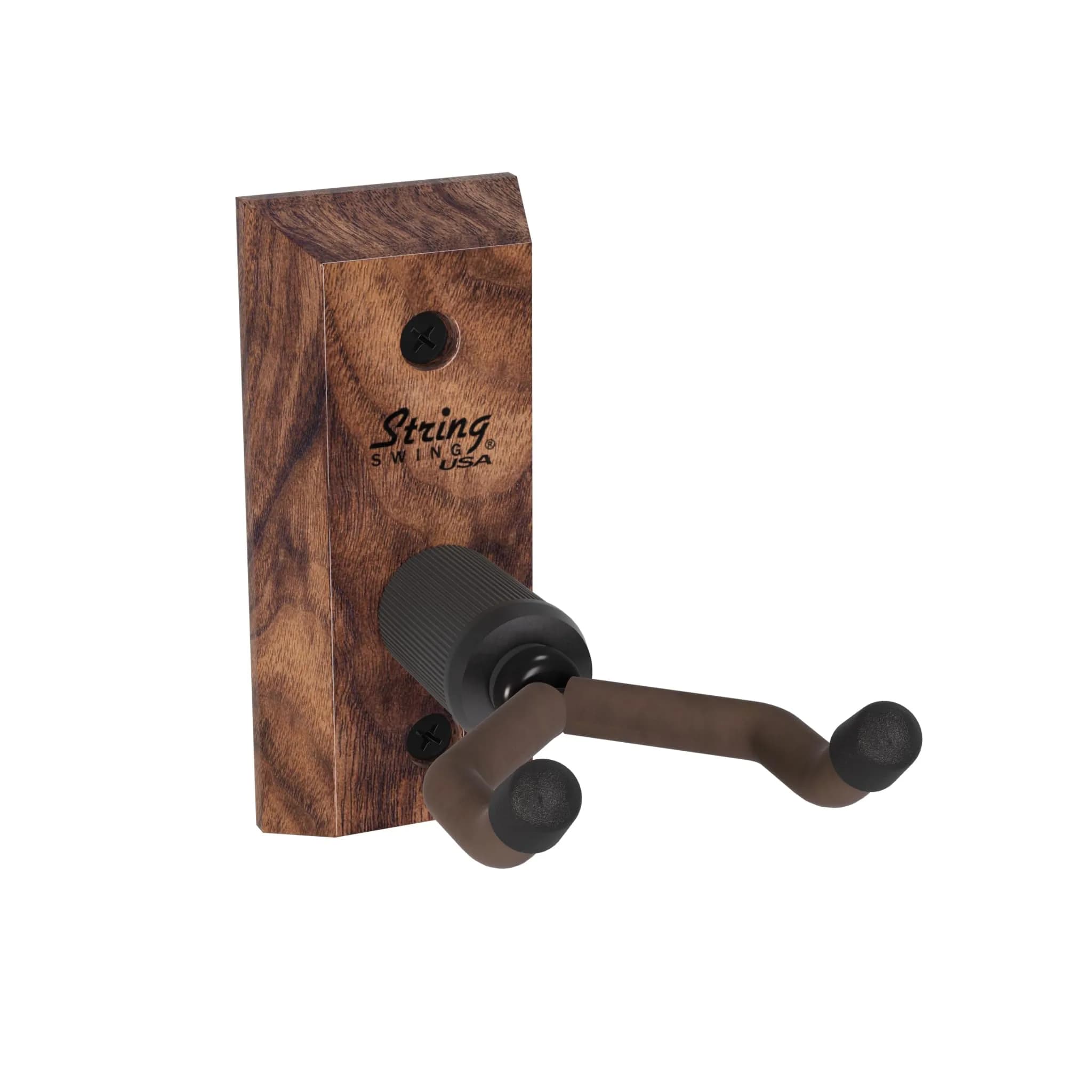 String Swing Black Walnut Ukulele Hanger | Made in USA Hardwood Wall Mount for Soprano, Concert, Baritone Ukuleles & Mandolins — Black Walnut