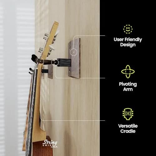 String Swing Black Walnut Ukulele Hanger | Made in USA Hardwood Wall Mount for Soprano, Concert, Baritone Ukuleles & Mandolins thumbnail 4