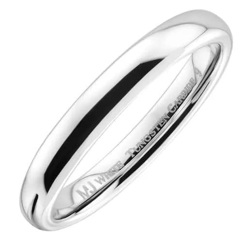 MJ Metals Jewelry Classic Mirror Polished White Tungsten Carbide 3mm Comfort Fit Wedding Band Ring Size 8 | Scratch-Resistant & Hypoallergenic thumbnail 1