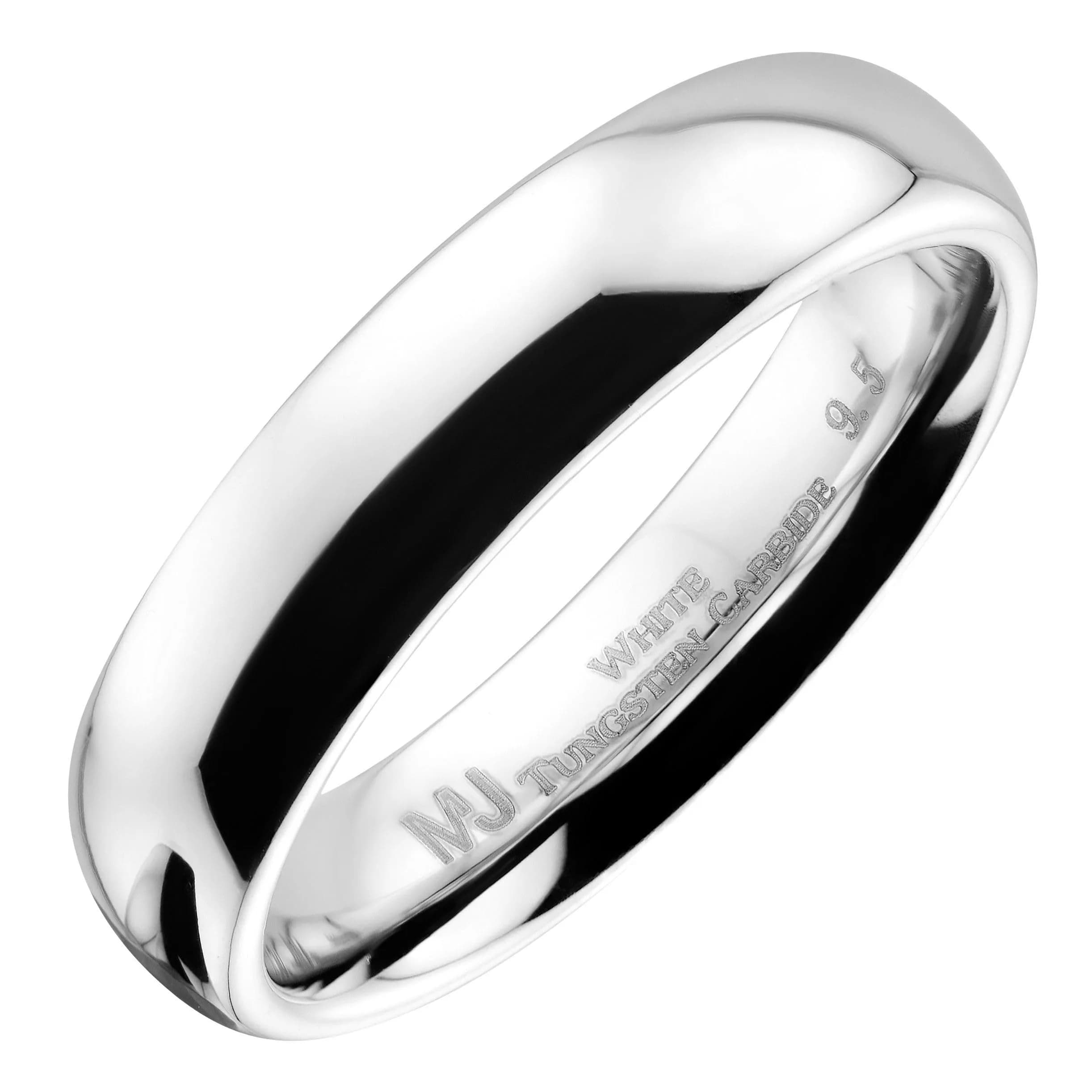 MJ Metals Jewelry Classic Mirror Polished White Tungsten Carbide Wedding Band Size 9 | Durable Scratch-Resistant Comfort Fit — 5mm