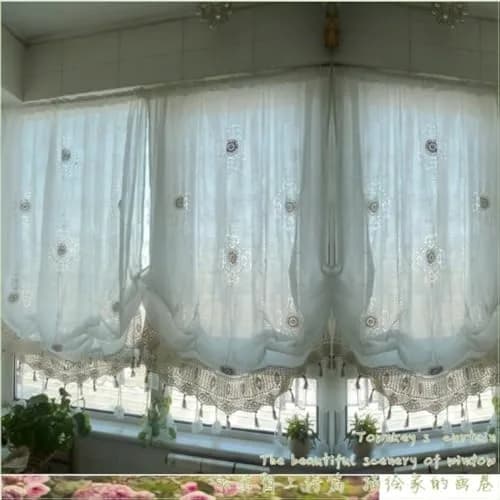 FADFAY Pastoral Style Adjustable Balloon Curtain 57x69 inches | Rustic Elegance with Vintage Embroidery thumbnail 1