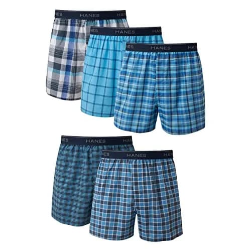 Hanes Men Tagless Boxers with Exposed Waistband, 5 Pack | Breathable Cotton-Polyester Blend for Comfort & Moisture Control thumbnail 1