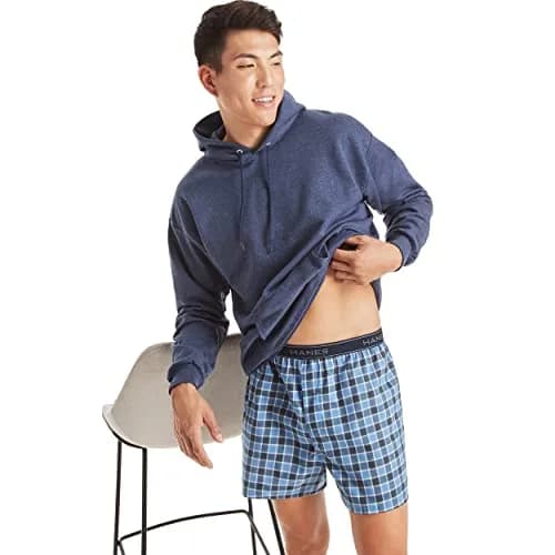 Hanes Men Tagless Boxers with Exposed Waistband, 5 Pack | Breathable Cotton-Polyester Blend for Comfort & Moisture Control thumbnail 5