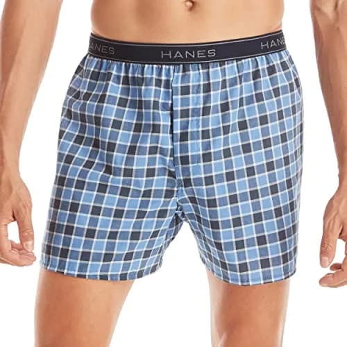 Hanes Men's Tagless Boxer Underwear with Exposed Waistband, 5-Pack, Medium | Breathable Cotton-Poly Blend thumbnail 2