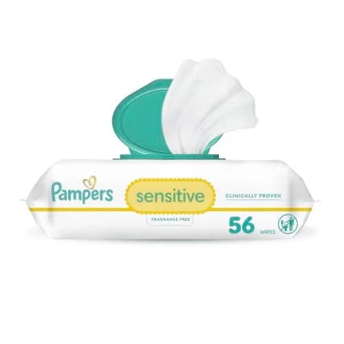 Pampers Sensitive Baby Wipes, 56 Count (1 Pack) | Hypoallergenic, Fragrance-Free, Clinically Proven thumbnail 1