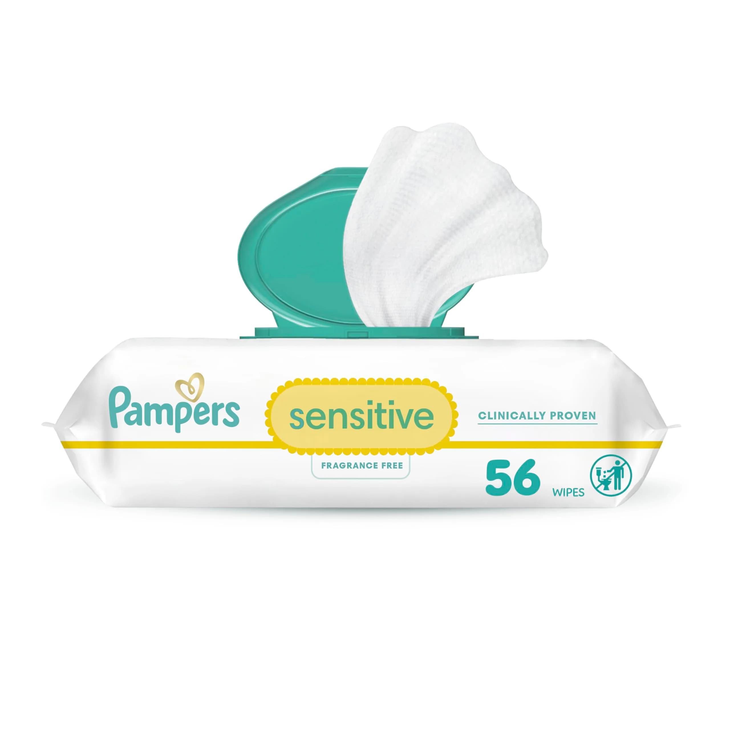 Pampers Sensitive Baby Wipes, 56 Count (1 Pack) | Hypoallergenic, Fragrance-Free, Clinically Proven