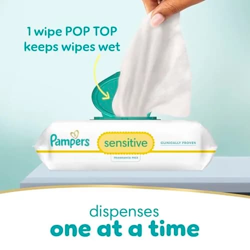 Pampers Sensitive Baby Wipes, 56 Count (1 Pack) | Hypoallergenic, Fragrance-Free, Clinically Proven thumbnail 8