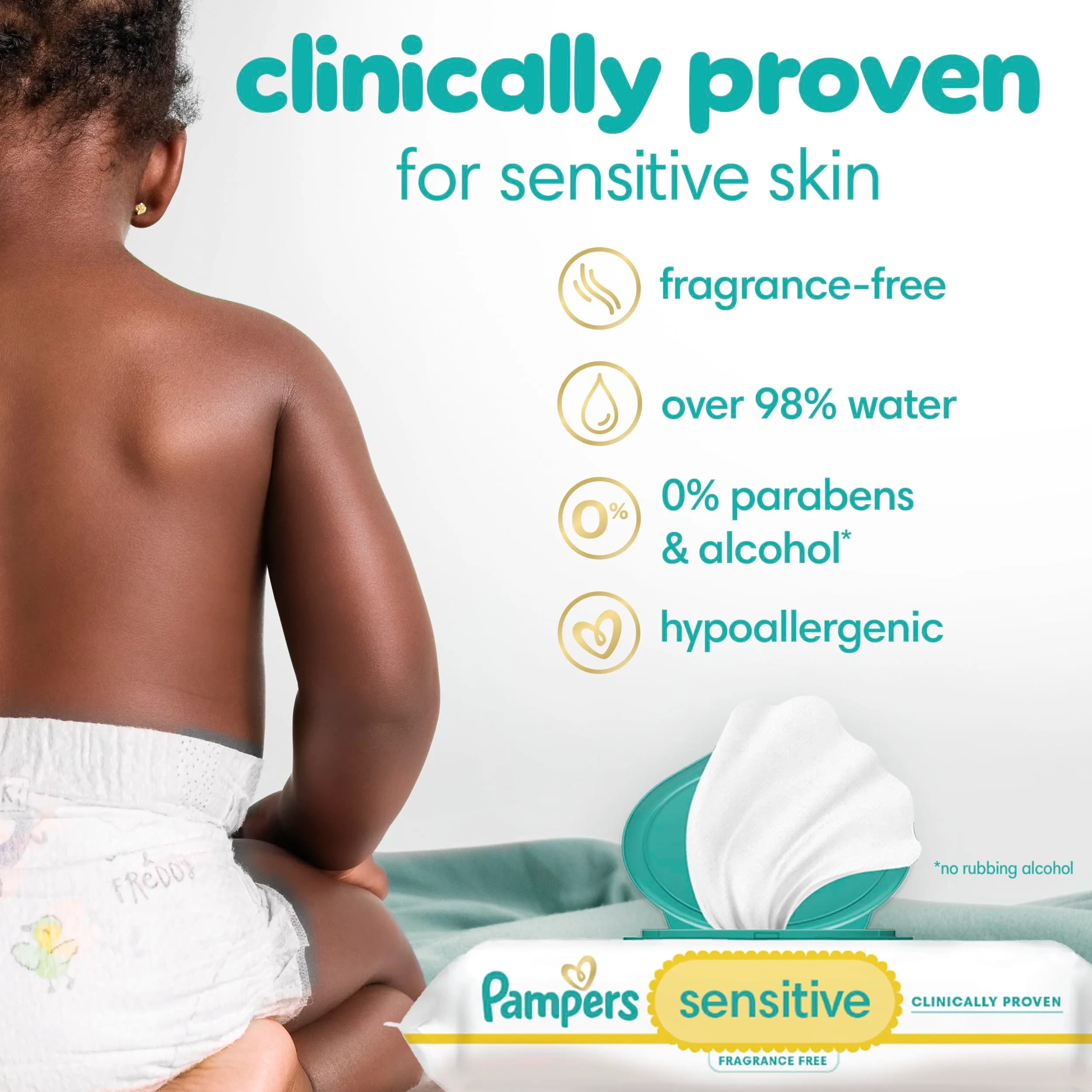 Pampers Sensitive Baby Wipes, 56 Count (1 Pack) | Hypoallergenic, Fragrance-Free, Clinically Proven - view 2