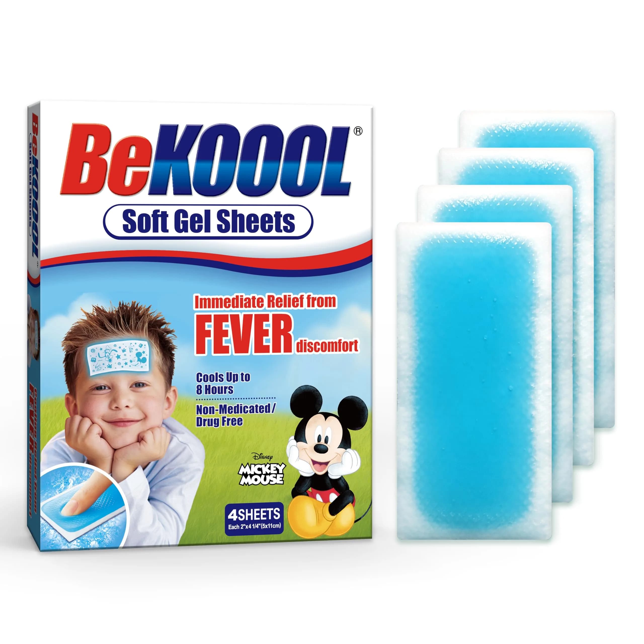 BeKoool Kids Cooling Gel Patches 4 Count | Fever Relief for Children