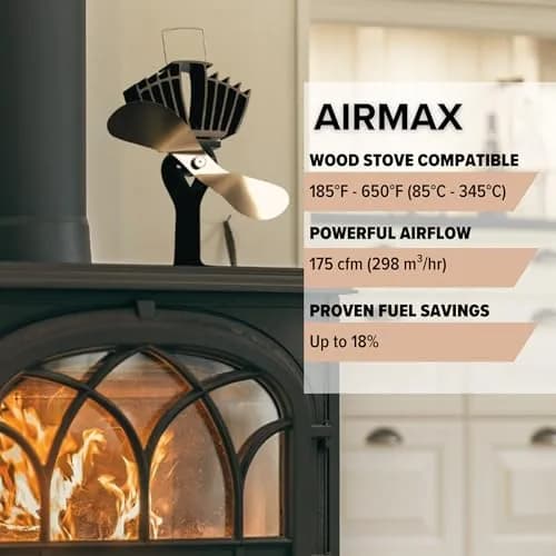 Ecofan AirMax Heat Powered Stove Fan — 175 CFM Black | Circulates Warm Air Efficiently & Reduces Fuel Cost thumbnail 2