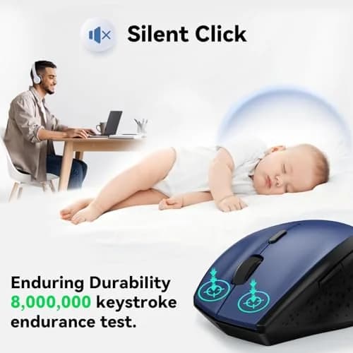 TECKNET Wireless Mouse, 4800 DPI Ergonomic Computer Mouse, Blue | 6 Levels Adjustable DPI & 6 Buttons thumbnail 2