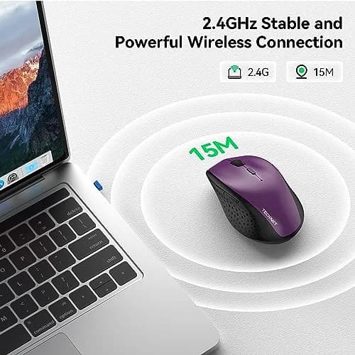 TECKNET 2.4G Wireless Mouse, 4800 DPI Ergonomic Computer Mouse, USB, Purple | 6 Levels Adjustable DPI & 6 Buttons thumbnail 4
