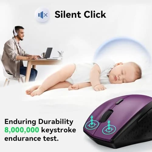 TECKNET 2.4G Wireless Mouse, 4800 DPI Ergonomic Computer Mouse, USB, Purple | 6 Levels Adjustable DPI & 6 Buttons thumbnail 2