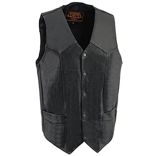 Milwaukee Leather SH1310 Men's Black Leather V-Neck Motorcycle Vest 64 | Classic Cowhide with Snap Closure thumbnail 1
