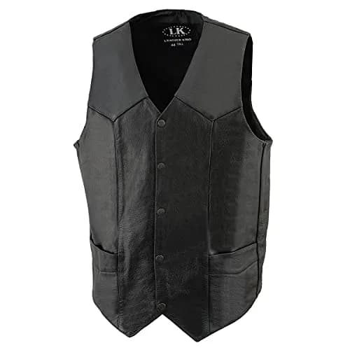 Milwaukee Leather SH1310 Men's Black Leather V-Neck Motorcycle Vest 64 | Classic Cowhide with Snap Closure thumbnail 5