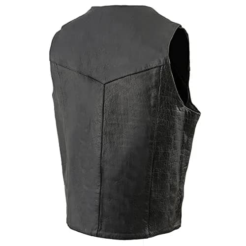 Milwaukee Leather SH1310 Men's Black Leather V-Neck Motorcycle Vest 64 | Classic Cowhide with Snap Closure thumbnail 6