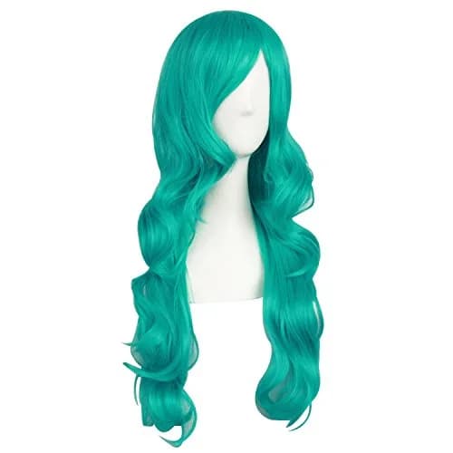 MapofBeauty 24 Inch Long Wavy Side Bangs Anime Cosplay Wig, Dark Teal Green | Heat Resistant Synthetic Fiber thumbnail 2