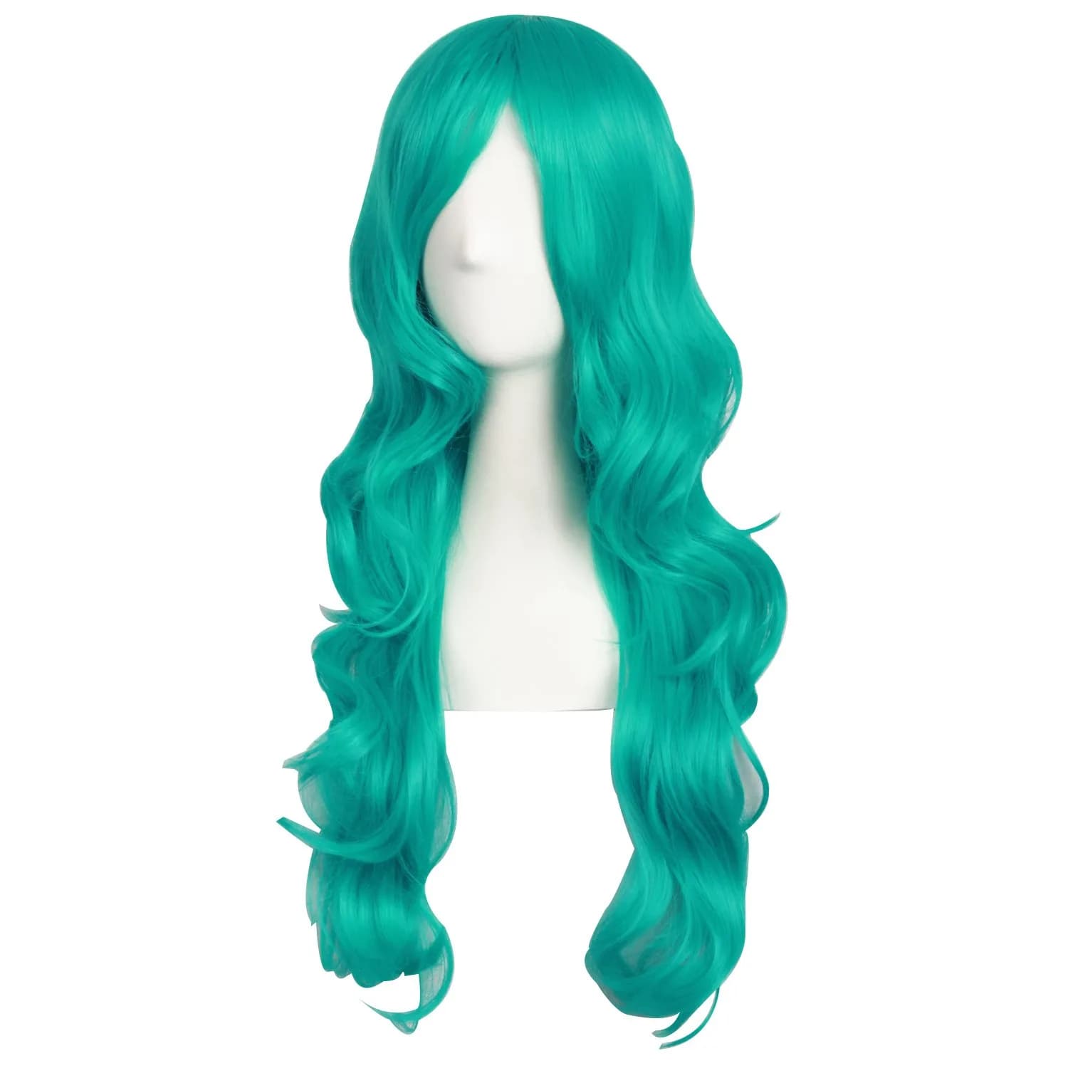 MapofBeauty 24 Inch Long Wavy Side Bangs Anime Cosplay Wig, Dark Teal Green | Heat Resistant Synthetic Fiber - view 3