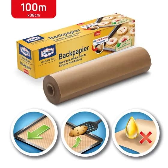 Toppits Carta da forno 8m | Compostable, Unbleached Baking Paper for All Oven Types thumbnail 2