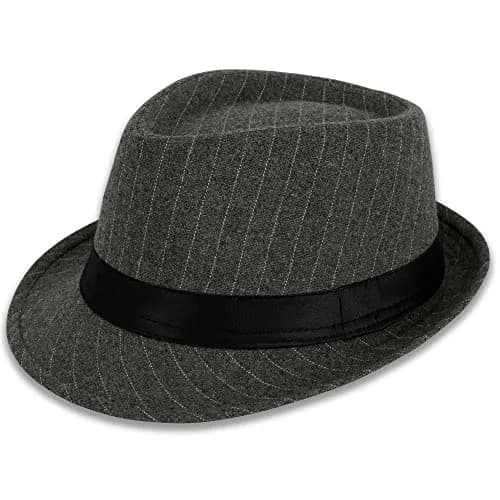 Simplicity Fedora Hats for Women Unisex Structured Gangster Trilby Felt Pinstripe Fedora Hats for Men, Grey | Classic unisex style with iconic teardrop crease thumbnail 1